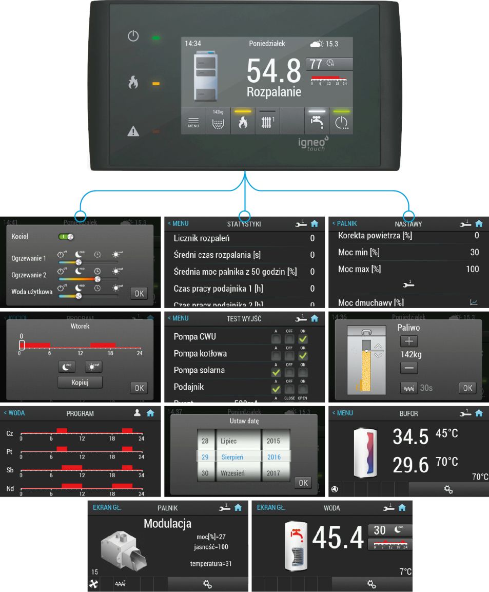 Penel sterownika ESTYMA IGNEO TOUCH Regulator kotła IGNEO TOUCH